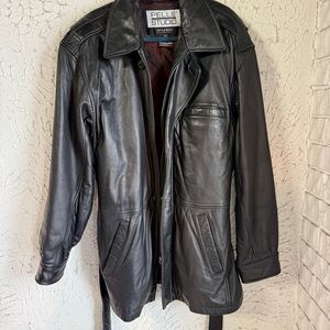 Pelle Studio Men's Black Leather Trench Coat with Thinsulate removable lining